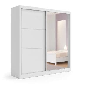 Guarda-Roupa Casal Athenas - 2 Portas de Correr, 3 Gavetas, 100% MDF, com Espelho - 1.85m - Branco