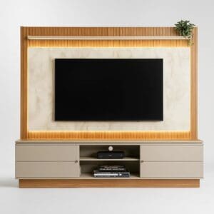 Estante Home para TV Saragoça até 75 polegadas com Led e Ripado - Nature e Off White