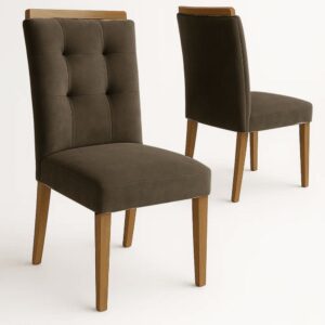 Cadeira para Mesa de Jantar Porto - Kit com 2 Unidades - Estrutura 100% MDF e Encosto Anatômico - Tecido Linho Marrom Acinzentado