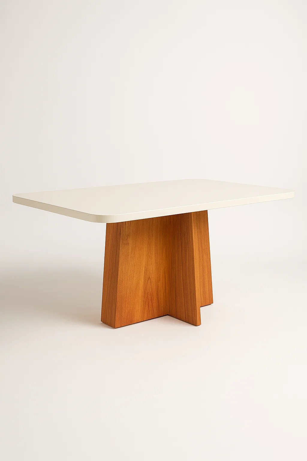 Mesa de Jantar Retangular - Tampo de MDF com Vidro - Base Naturale e Tampo Off White - 1.20m - Vezzo Porto