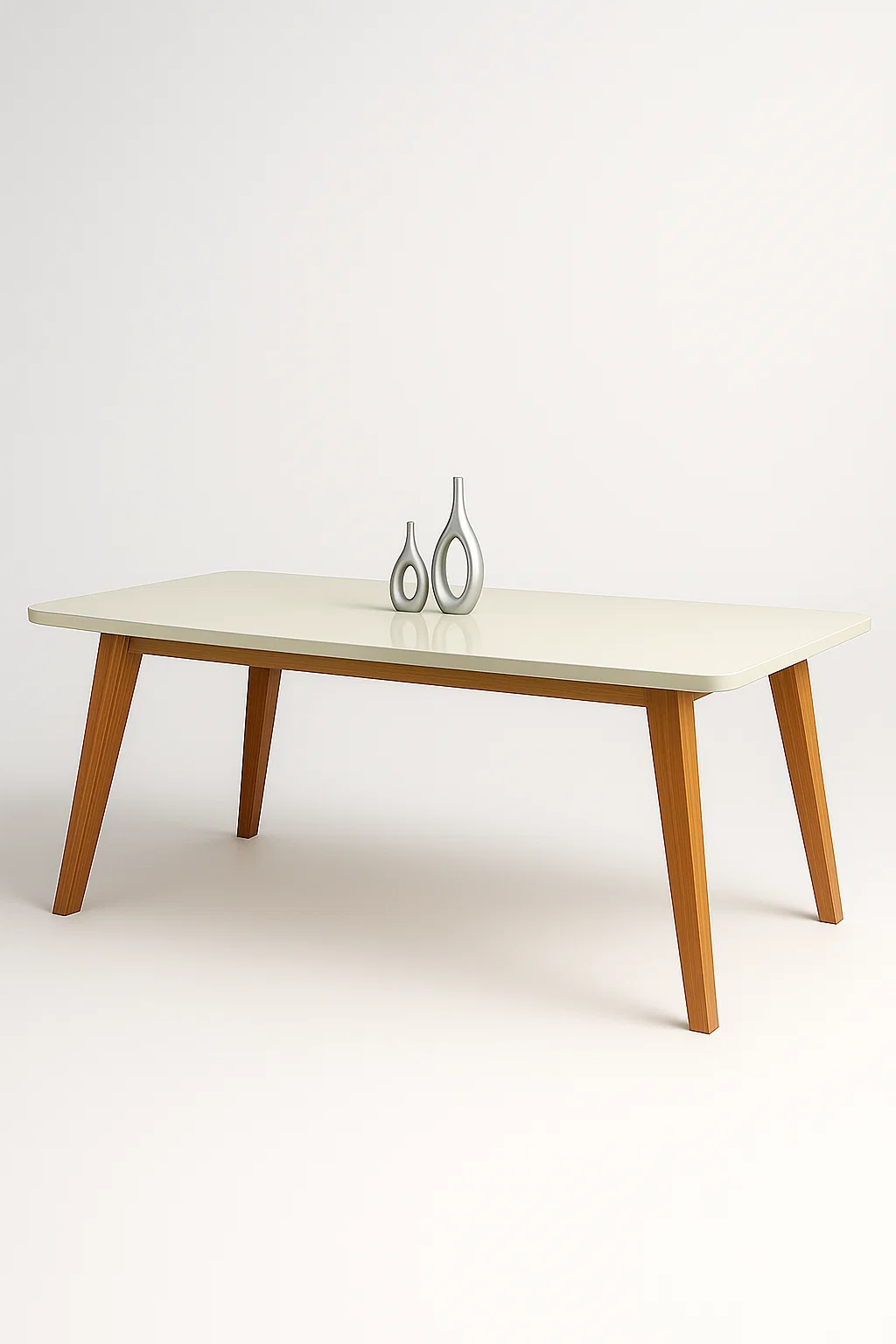 Mesa de Jantar Retangular - Tampo de MDF com Vidro - Base Naturale e Tampo Off White - 1.60m - Vezzo Arizona