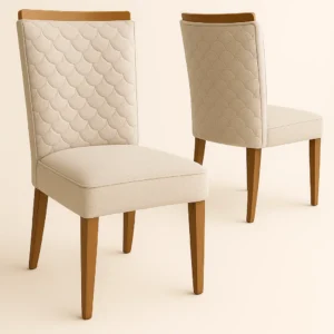 Cadeira para Mesa de Jantar Santarém - Kit com 2 Unidades - Estrutura em Madeira e Detalhe Amadeirado no Encosto - Tecido Linho Bege