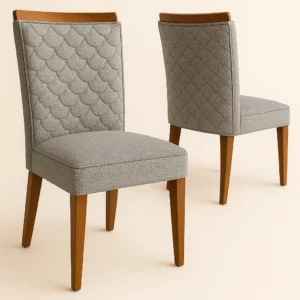 Cadeira para Mesa de Jantar Santarém - Kit com 2 Unidades - Estrutura em Madeira e Detalhe Amadeirado no Encosto - Tecido Linho Gelo