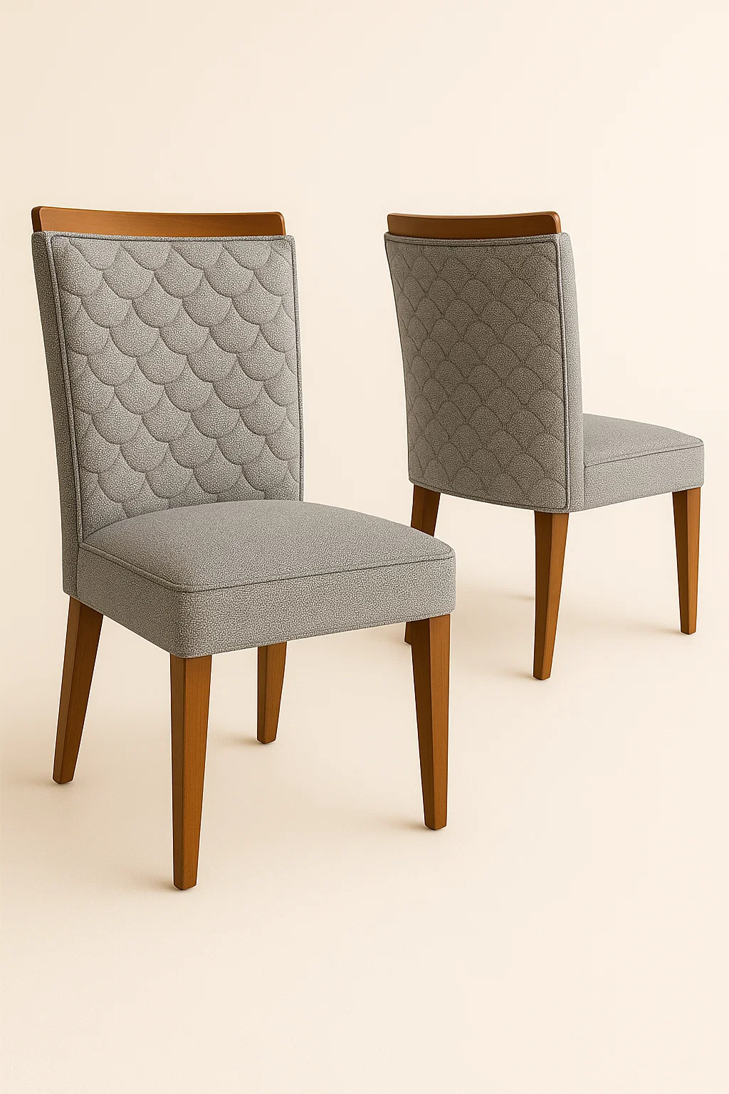 Cadeira para Mesa de Jantar Santarém - Kit com 2 Unidades - Estrutura em Madeira e Detalhe Amadeirado no Encosto - Tecido Linho Gelo