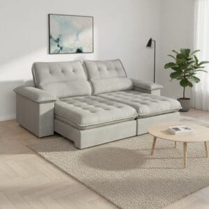 Sofá Retrátil e Reclinável 5 Lugares Vezzo Astro 2.50m - Molas Ensacadas - Veludo Cinza Luxo - Pillow Top 0.14m