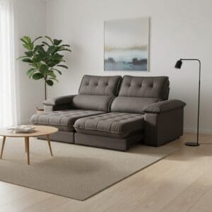 Sofá Retrátil e Reclinável 5 Lugares Vezzo Astro 2.50m - Molas Ensacadas - Pillow Top 0.14m - Veludo Marrom Luxo