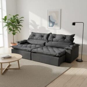 Sofá Retrátil/Reclinável Ambar - 2.00m - Veludo Jolie Grafite