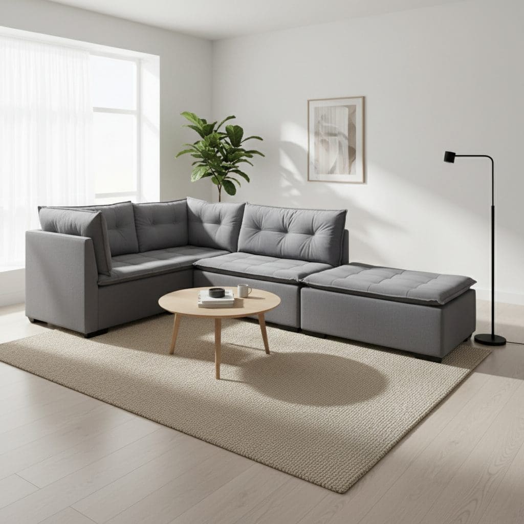 Sofá de Canto com Puff 5 Lugares Vezzo Reverse - 1.88m - Veludo Cinza Grafite