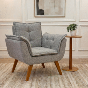 Poltrona com braços Opala - Linho Genebra Aluminio