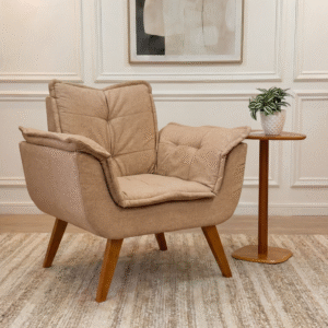 Poltrona com braços Opala - Linho Genebra Areia