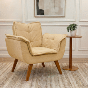 Poltrona com braços Opala - Linho Genebra Palha