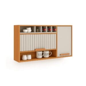 Armário de Cozinha Júpiter 2 Portas e 1 Basculante 1.20m - Cinamomo/Off White, Estrutura em MDP e Pistão a Gás