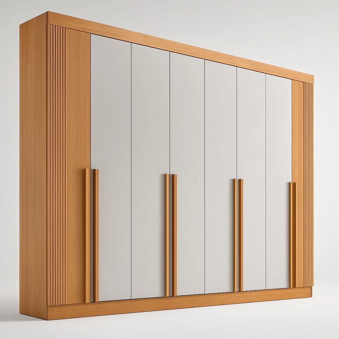 Guarda-Roupa Casal 8 Portas Boston - 8 Gavetas - 100% MDF - 2.75m - Ripado - Sapateira - Cinamomo com Off White