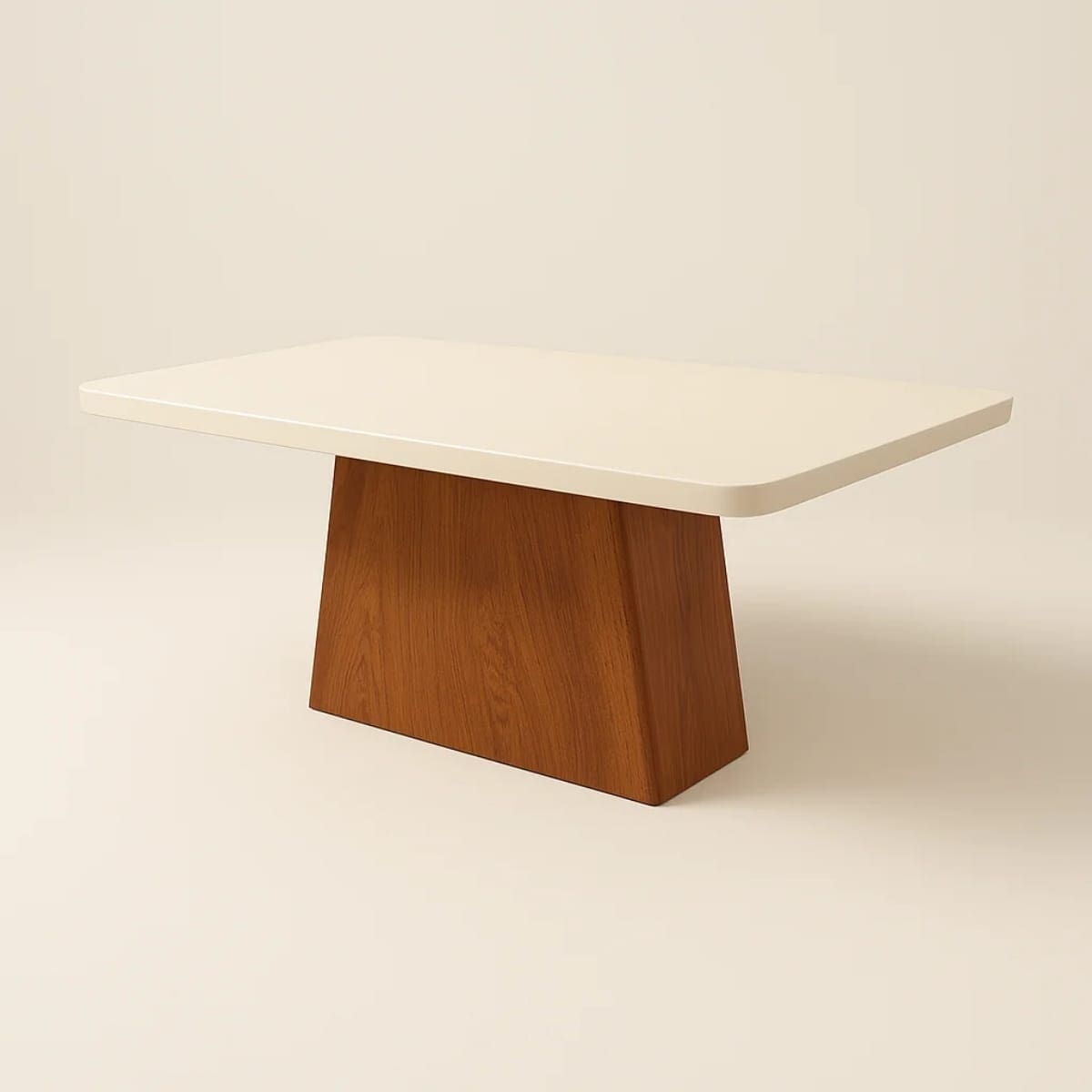 Mesa de Jantar Retangular - Tampo de MDF com Vidro - Base Naturale e Tampo Off White - 2.10m - Vezzo Braga