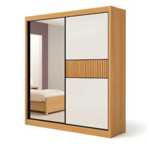 Guarda-Roupa Casal 2 Portas Houston - 3 Gavetas - 100% MDF - 1.85m - Com Espelho - Cinamomo com Off White