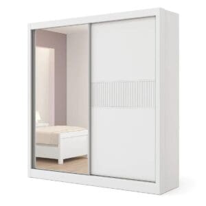 Guarda-Roupa Casal 2 Portas Houston - 3 Gavetas - 100% MDF - 1.85m - Com Espelho - Branco