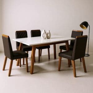 Mesa Arizona Off White 1.60mcom 6 cadeiras veludo luxo marrom