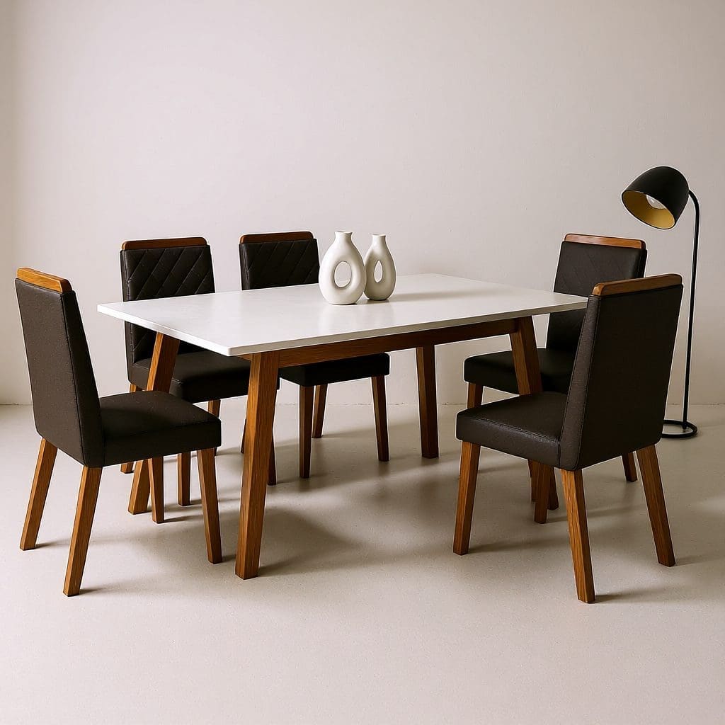 Mesa Arizona Off White 1.60mcom 6 cadeiras veludo luxo marrom