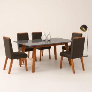 Mesa Arizona Grafite 1.60mcom 6 cadeiras veludo luxo marrom