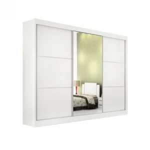 Guarda-Roupa Casal Los Angeles - 3 Portas de Correr, 6 Gavetas, 100% MDF - 2.73m - Com Espelho - Branco