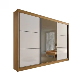 Guarda-Roupa Casal 3 Portas Los Angeles - 6 Gavetas - 100% MDF - 2.73m - Com Espelho - Cinamomo com Off White