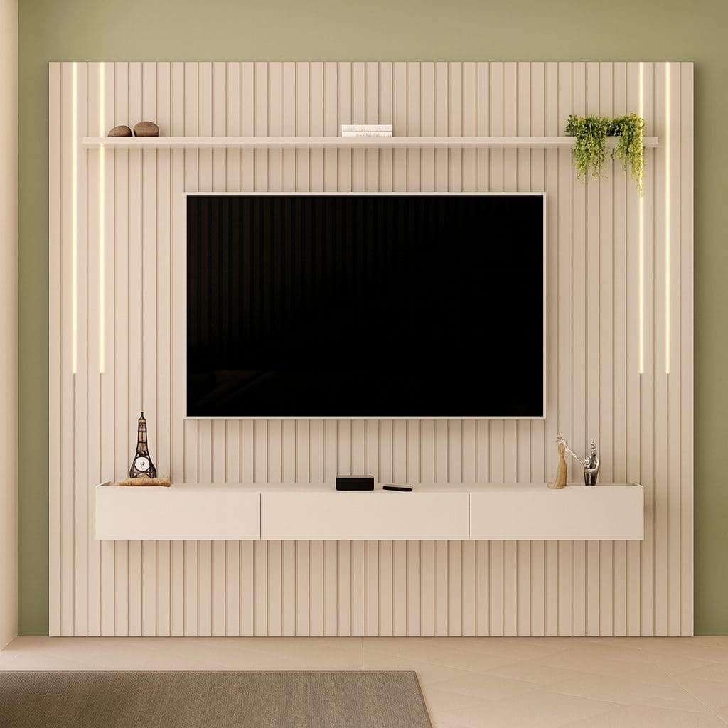 Home Suspenso Ripado Maggiore 2.23m - Bali, MDF 15 mm, Nicho Central e LED para TV até 65”