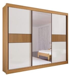 Guarda-Roupa Casal 3 Portas Las Vegas - 6 Gavetas - 100% MDF - Cinamomo com Off White ou Cinamomo (Flex) - 2.73m - Com Espelho