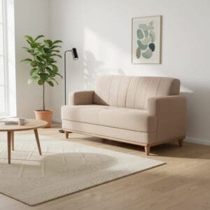 Sofá de 2 Lugares Roma 1.36m - Chenille Linho Bege, Espuma D33, Molas S e Pés em Madeira Maciça