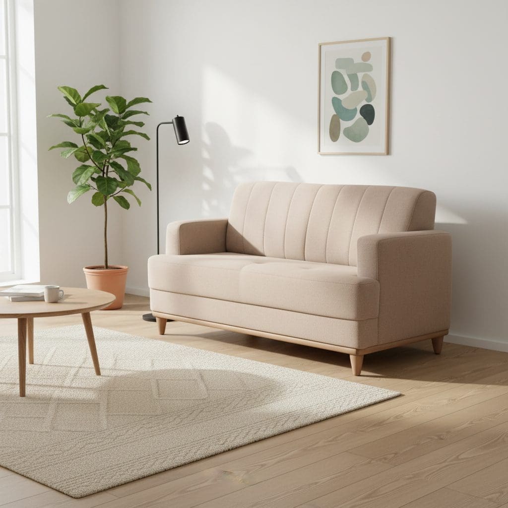 Sofá de 2 Lugares Roma 1.36m - Chenille Linho Bege, Espuma D33, Molas S e Pés em Madeira Maciça