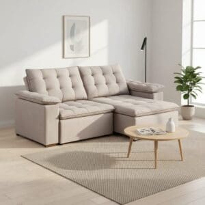 Sofá Retrátil e Reclinável Astreu - Linho Creme - 2.00m