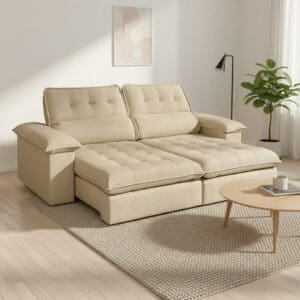 Sofá Retrátil e Reclinável Astro 2.50m - Molas Ensacadas - Espuma D33 com Pillow 0.14m - Linho Bege