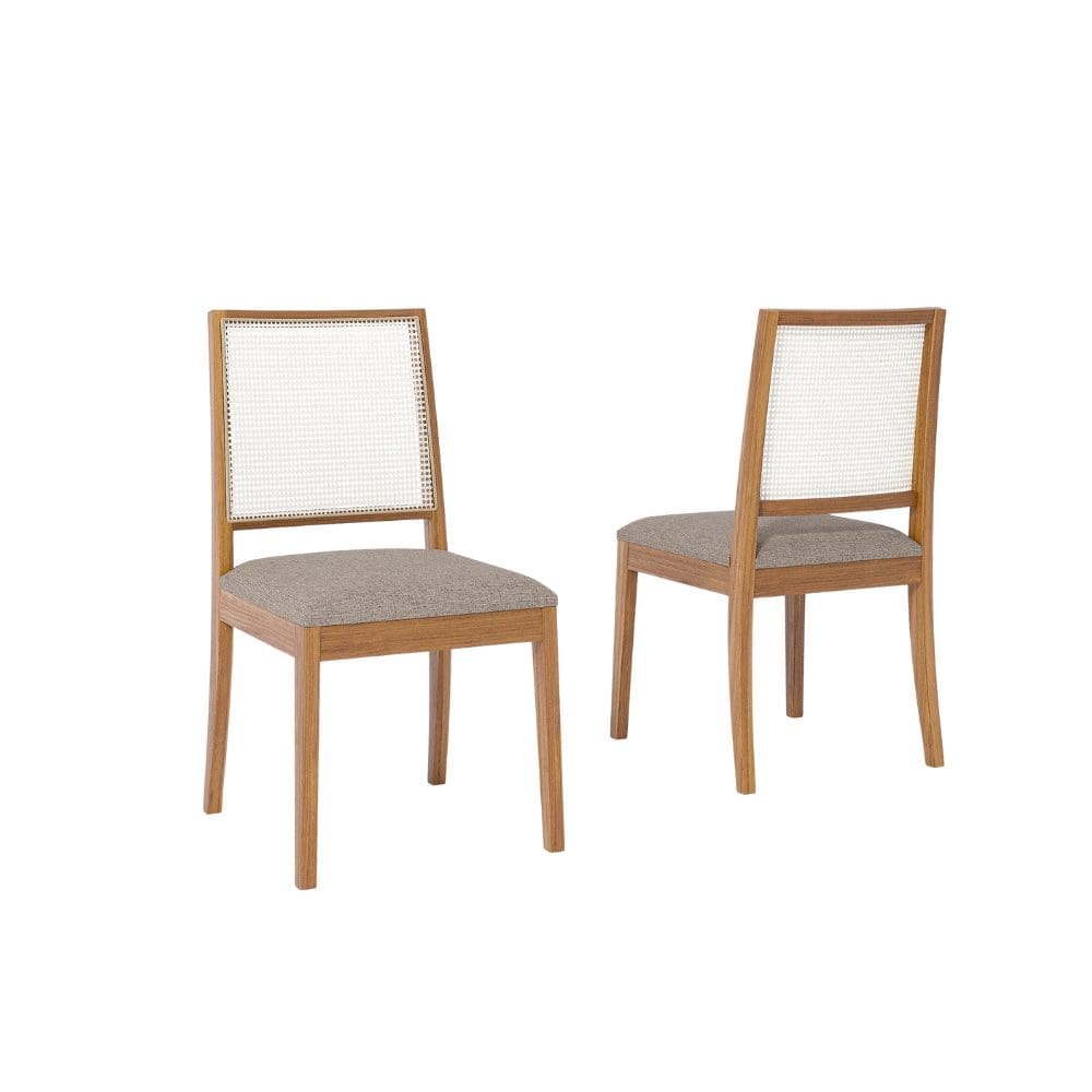 Kit 2 Cadeiras Nina - Tela Sintética Sextavada e Assento em Linho Bege