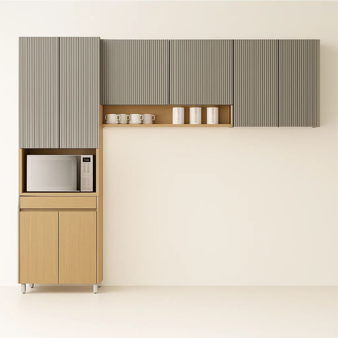 Conjunto de Cozinha Simone Mendes 3 Peças 2.70m - Carvalho/Greige