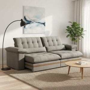 Sofá Retrátil e Reclinável Porto - 3 Lugares - Tecido Cinza - 2.50m