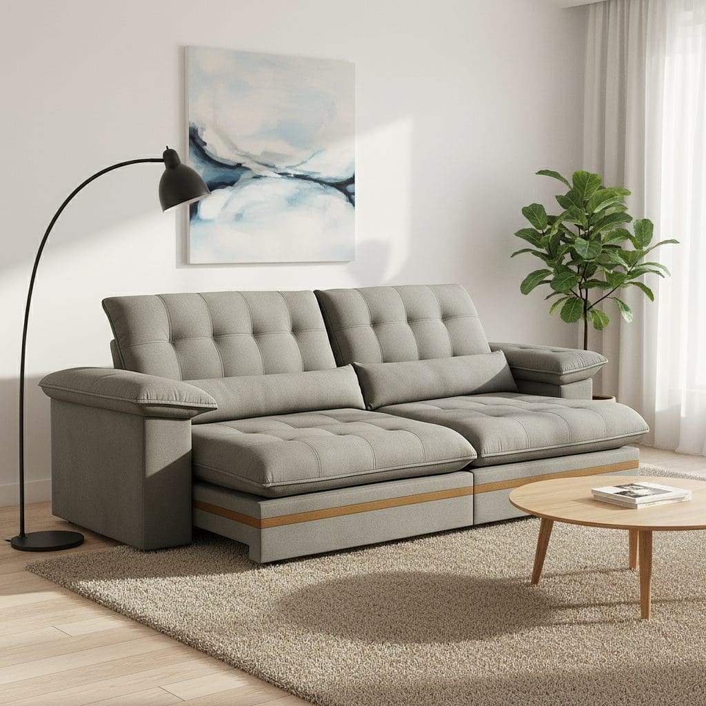 Sofá Retrátil e Reclinável Porto - 3 Lugares - Tecido Cinza - 2.50m