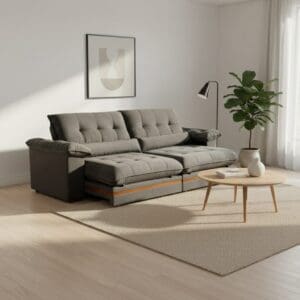 Sofá Retrátil e Reclinável Porto - Veludo Cinza Escuro - 2.90m