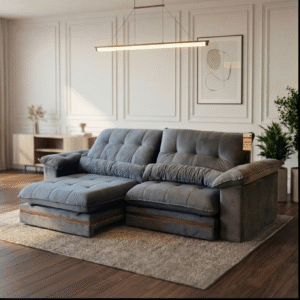 Sofá Retrátil e Reclinável Porto - Veludo Cinza Escuro - 2.90m