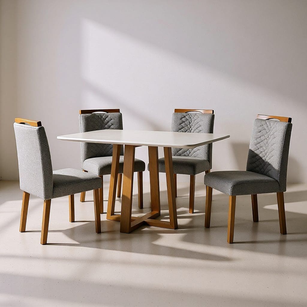 Mesa de Jantar Pedro 1.20m com 4 Cadeiras Linho