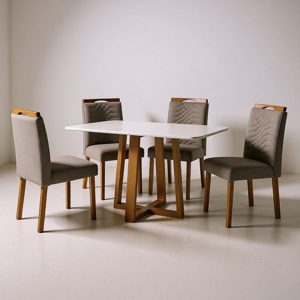 Mesa de Jantar Pedro 120x80cm com 4 Cadeiras Veludo