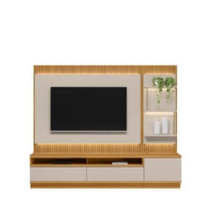 Conjunto Rack + Painel + 1 Módulo Lateral Baeza 2.38m para TV até 70” - MDP/MDF com Painel Ripado e LED