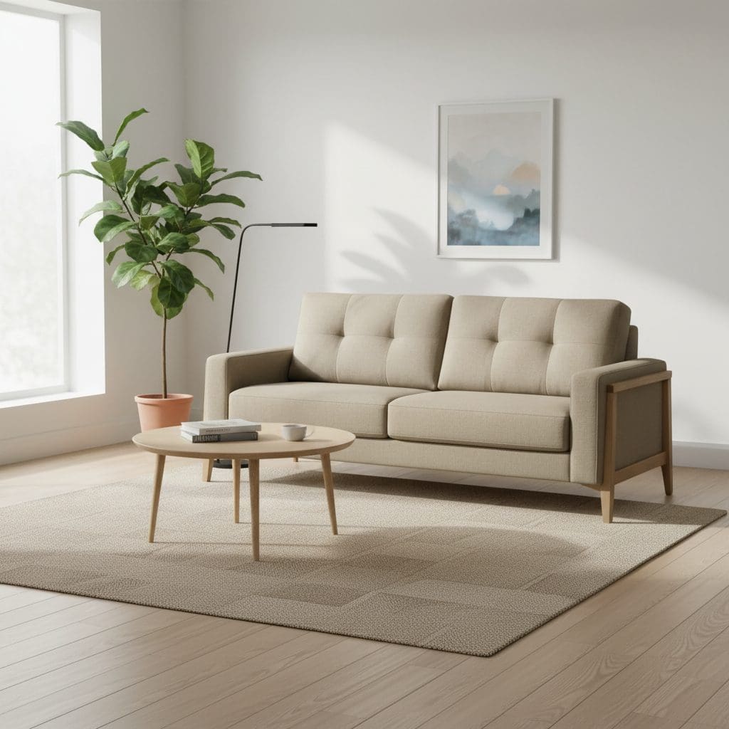 Sofá de 3 Lugares Vicenza 1.88m - Linho Bege, Espuma D33, Molas S e Pés em Madeira Maciça