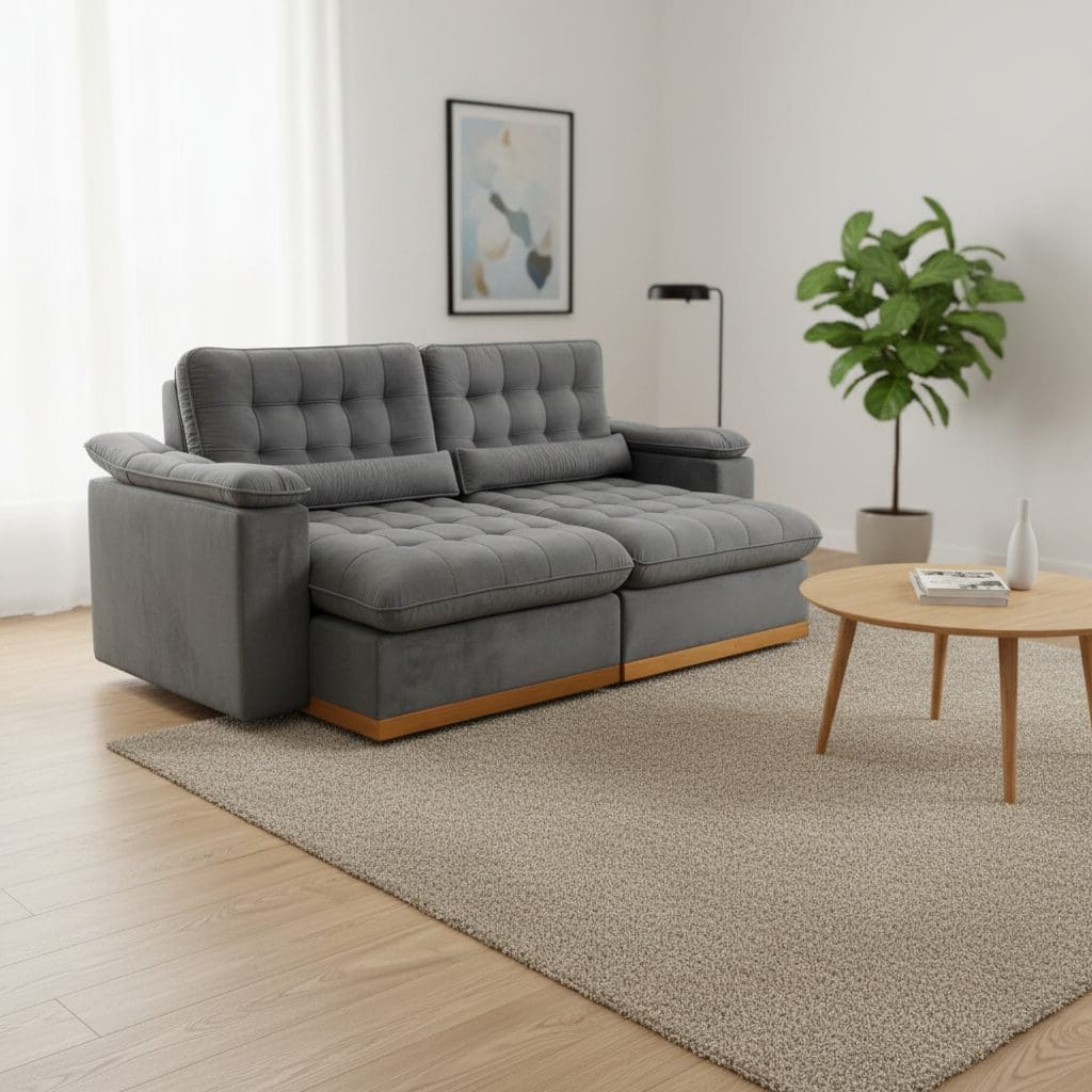 Sofá Retrátil e Reclinável Coliseu - 2.50m - Molas Ensacadas e Espuma Soft28 - Cinza