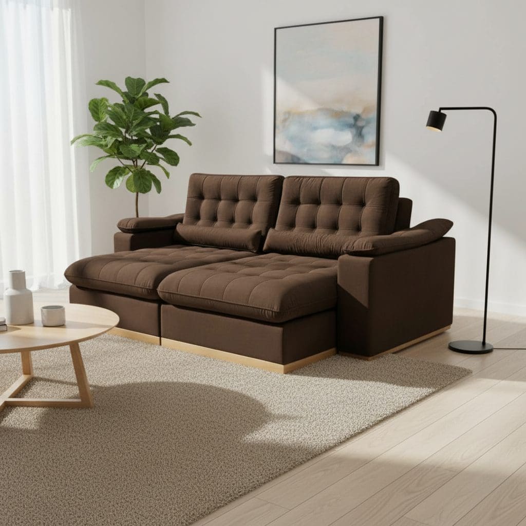 Sofá Retrátil e Reclinável Coliseu - 2.50m - Molas Ensacadas e Espuma Soft28 - Marrom