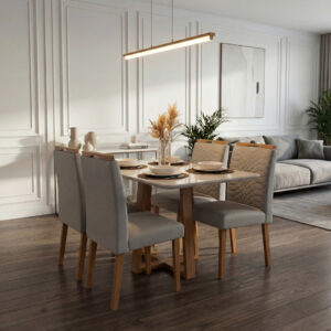 Mesa de Jantar Pedro 1.20m com 4 Cadeiras Linho