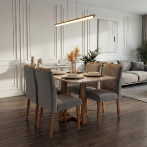 Mesa de Jantar Pedro 120x80cm com 4 Cadeiras Veludo