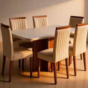 Mesa de jantar marmorizada Dallas 1.80mcom 6 cadeiras de Boucle Branco