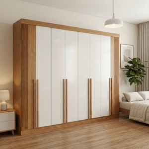 Guarda-Roupa Casal 8 Portas Boston - 8 Gavetas - 100% MDF - 2.75m - Ripado - Sapateira - Cinamomo com Off White