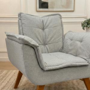 Poltrona com braços Opala - Linho Genebra Aluminio