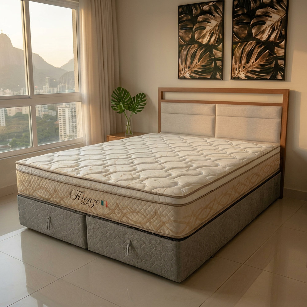 Colchão Queen Firenze Molas Ensacadas 158x0.28m - EPS 0.12m, Espuma D28, até 100 kg por pessoa