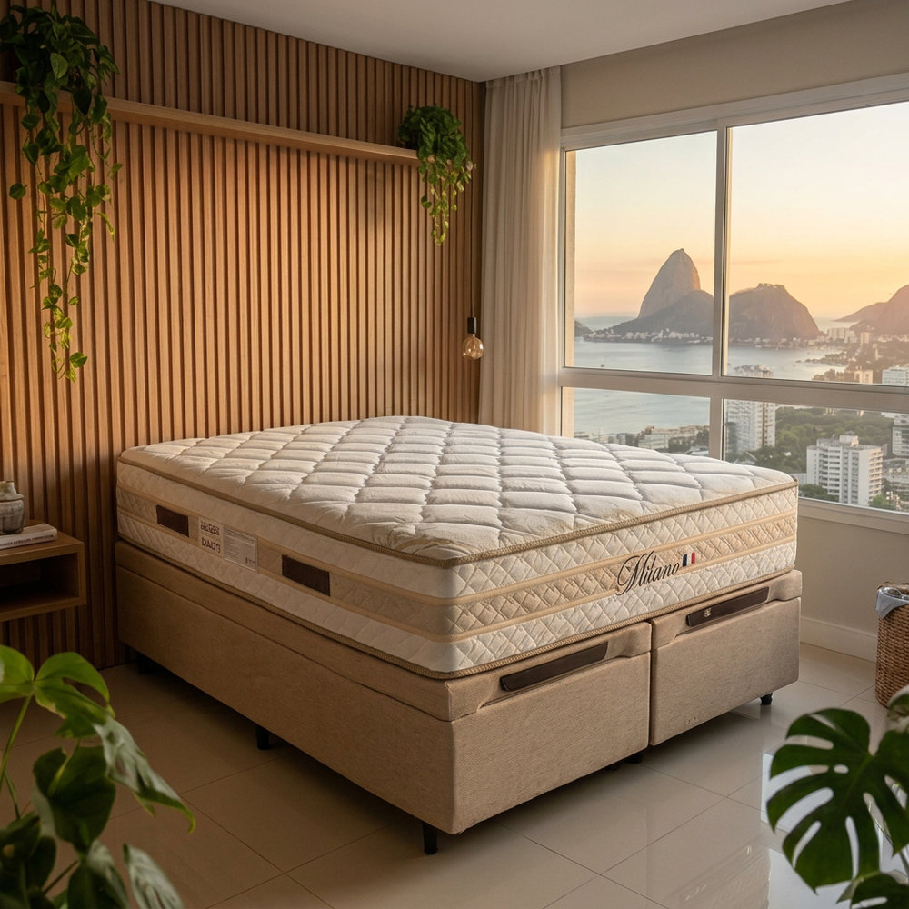 Colchão Queen Milano Molas Ensacadas 158x0.30m - EPS 0.14m, Espuma D28, até 150 kg por pessoa